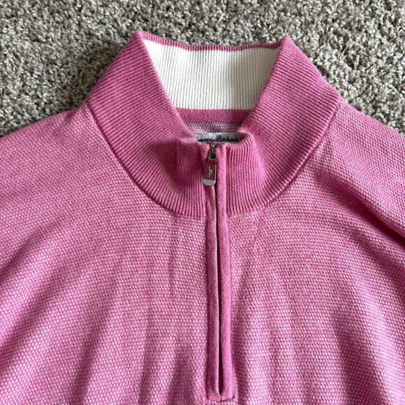 Tommy Bahama Men's Sz Large IslandZone Pink 1/4 Zip Sweater Long Sleeve - Picture 3 of 11